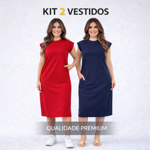 Kit 2 ou 1 Vestido Muscle Tee Com Bolso 100% Algodão Premium Manga Curta Para o Dia a Dia