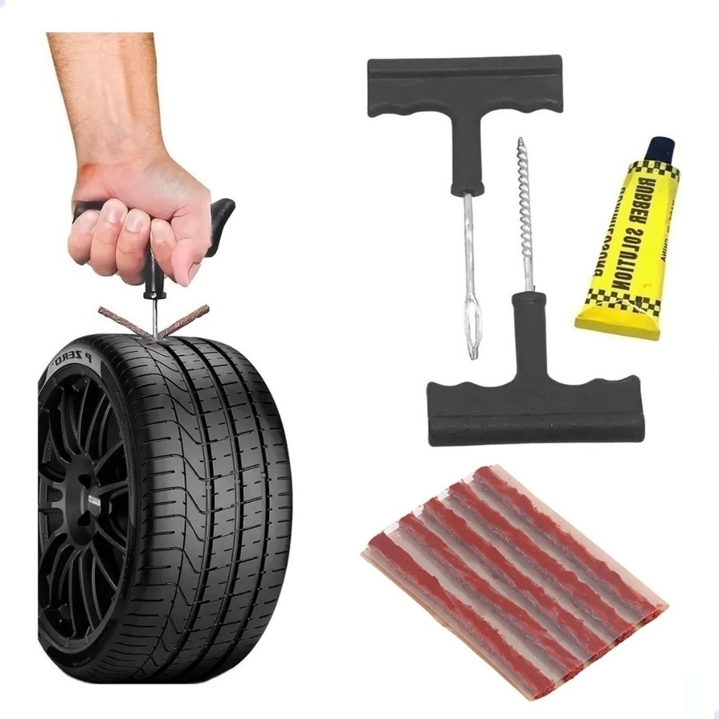 Kit Ferramenta Com 5 Remendo Para Reparo De Pneu Carro / Moto