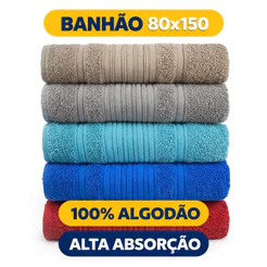 Kit 3 ou 5 Toalhas de Banho Banhão 80x150 Grossa Alta Absorção 100% Algodão Hotel Praia Piscina
