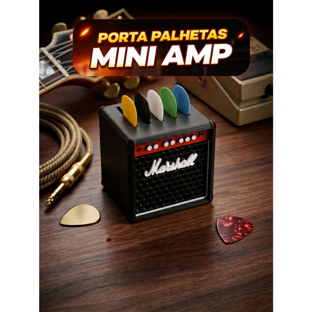 Porta Palheta Guitarra Mini Amplificador 3D Organizador Picks Violão Baixo Presente Músico