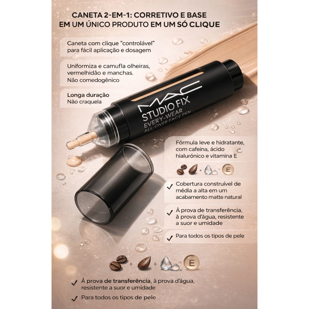 MAC BASE E CORRETIVO 2 EM 1 STUDIO FIX FACE PEN ORIGINAL A PROVA D'AGUA