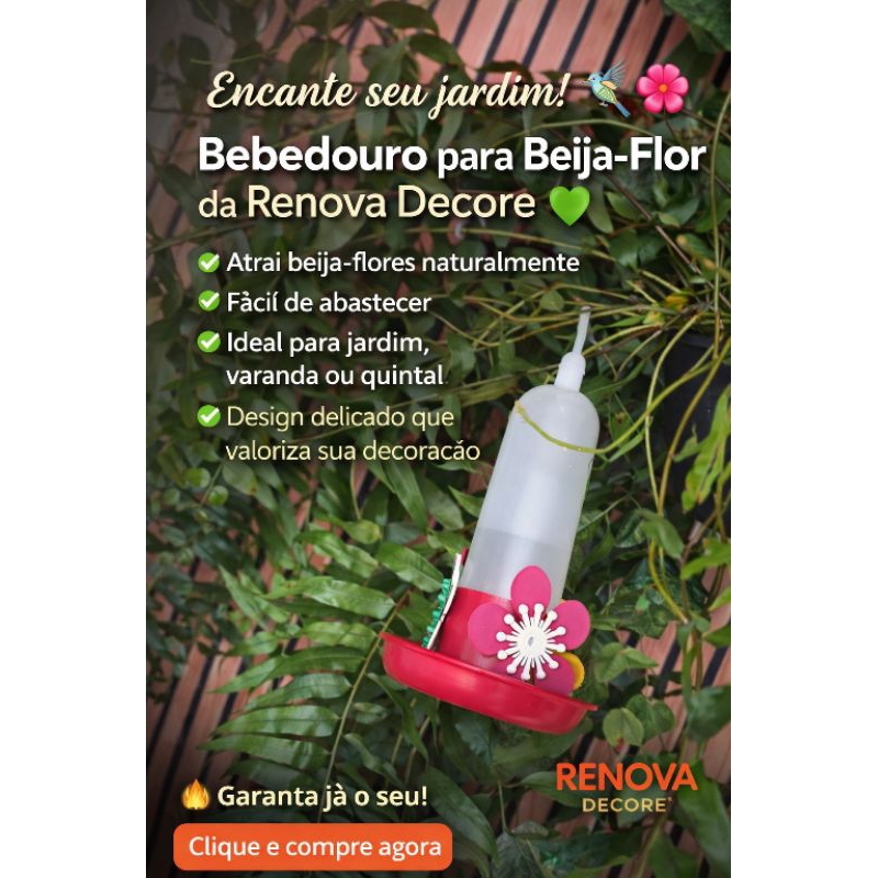 KIT com 1, 2, 3 ou 4 Bebedouro Beija Flor 100ml GRANDE Gancho Passaros Flores