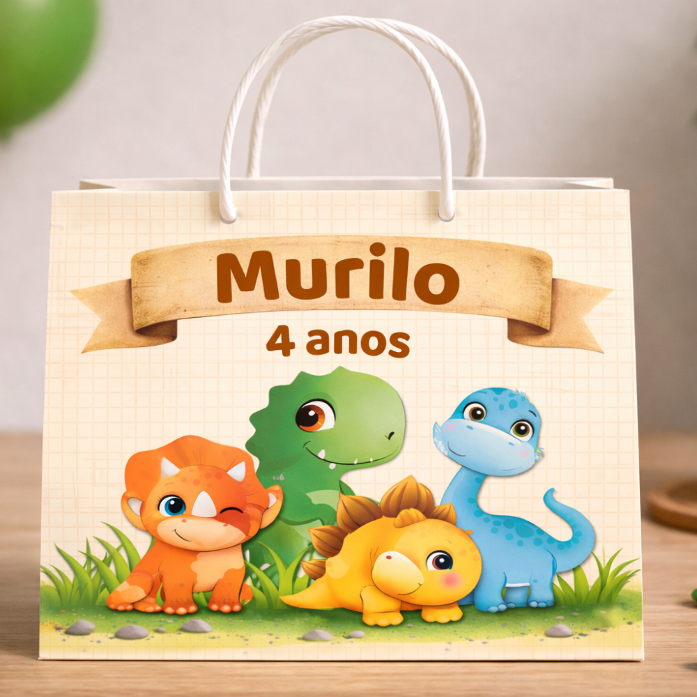 Sacolinha Dinossauros Personalizada | Pegue e Monte | Lembrancinha de Aniversário Infantil Entrega Rápida
