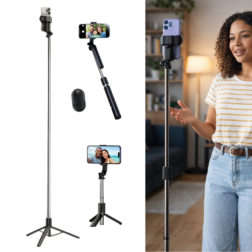 Tripé Bastão Para Celular Com Controle Portátil 1,70M Selfie Foto Vídeo Gravação Retrátil Ajustável Preto Extensível em Oferta na Shopee