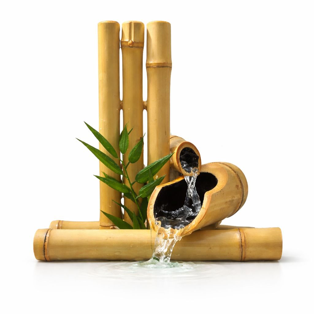 Bica Fonte de Água Feng Shui 2 Quedas Biqueira Bambu Natural Tratado 19cm