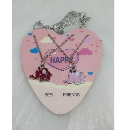 Colar Best Friends Elefante Duplo – Kit 2 Colares Amizade Infantil Feminino Pingente Fofo
