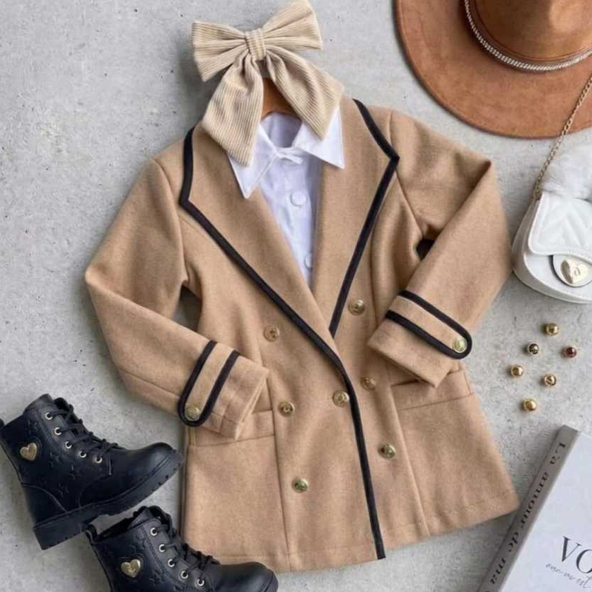 Casaco Sobretudo  Infantil Feminino Elegante Menina 04 a 12 Anos com Botões Europeu roupa de menina
