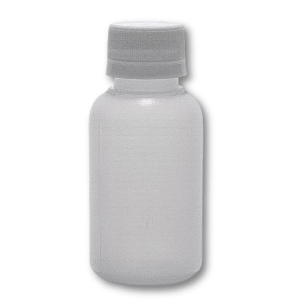 FRASCO PEAD NATURAL 100ml  p/ PROD QUÍMICOS, TINTAS, ESSENCIAS, LIMPEZA, AGRO - TAMPA  ROSCA LACRE