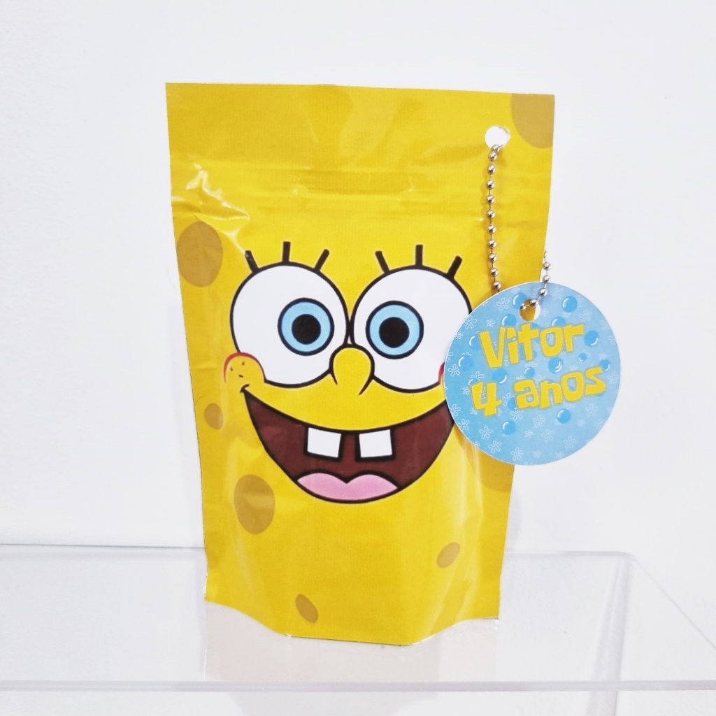 Saquinho Metalizado Personalizado Zip lock| Lembrancinha Infantil para festa de aniversário BOB ESPONJA