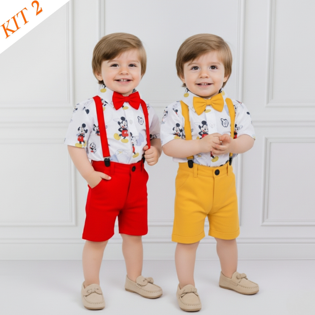 Kit 2 Peças Infantil Menino 3 Meses a 6 Anos Camisa Social Bermuda Roupa Festa