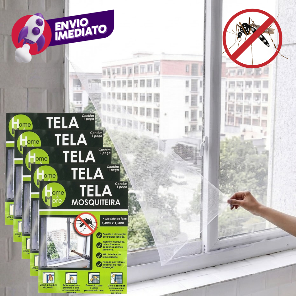 Kit Tela Mosquiteiro Proteção Para Janela Rede Ajustável Adesiva Contra Pernilongo Mosca Inseto