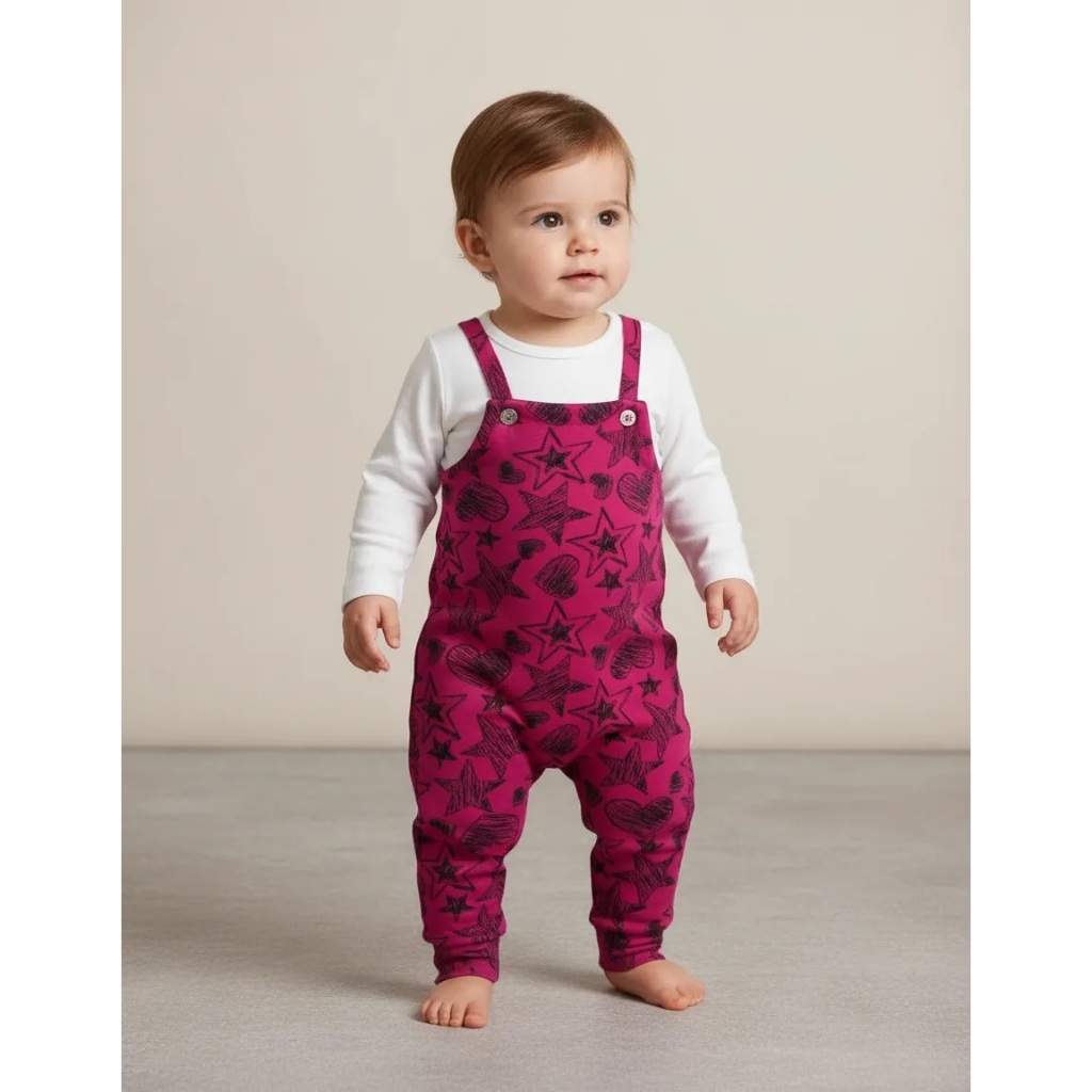 Macacão Jardineira Bebê Kely E Kety Estampado Longo