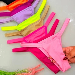 Kit 5 Calcinhas Tanga Fio Duplo Microfibra Poliamida com Pala Colorida – M G GG – Cores Variadas, básicas e Preto