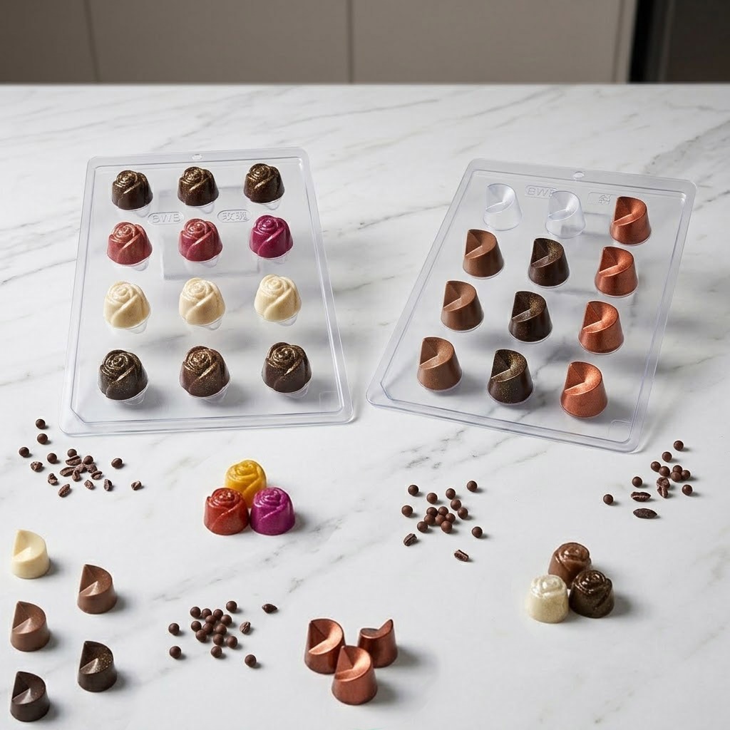 Kit 2 Formas para Chocolate BWB Simples S/ Silicone Bombom Rosa + Bombom Chanfrado