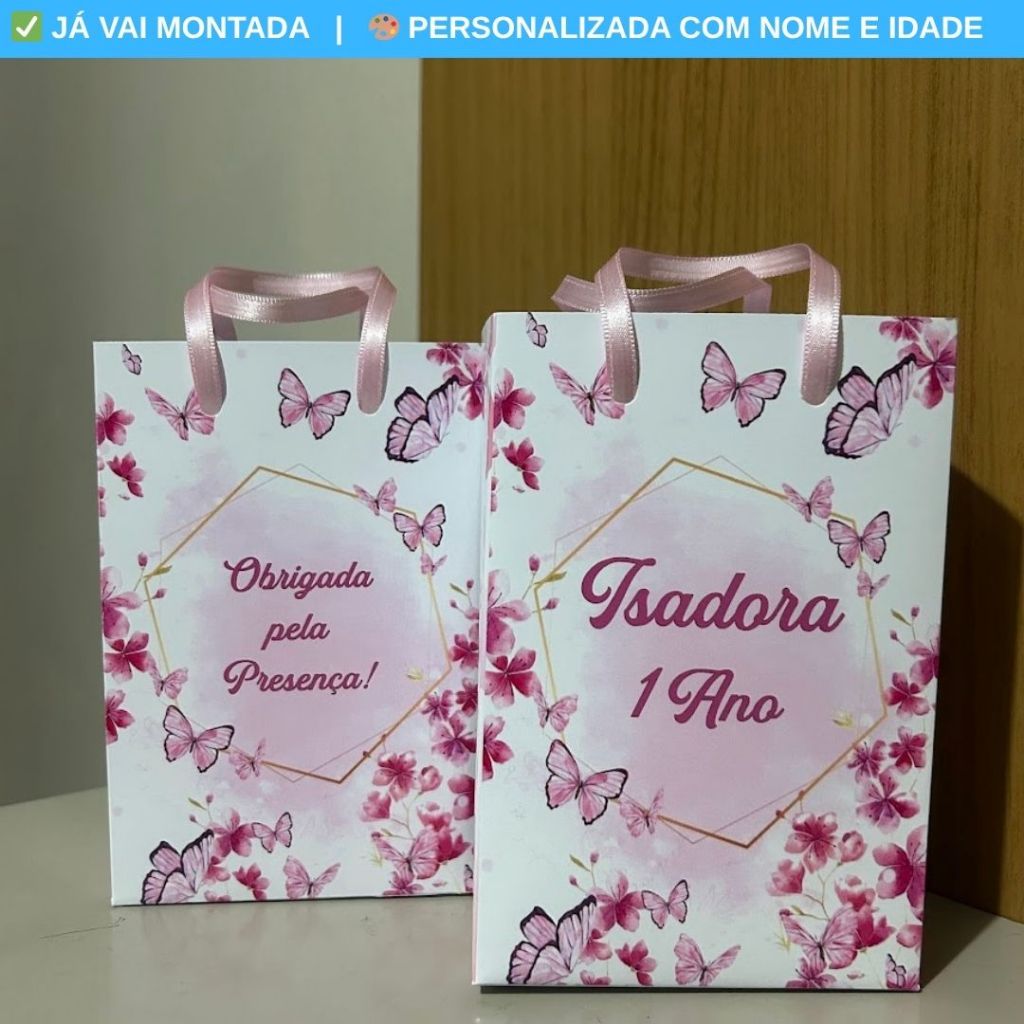 Sacolinha Personalizada Surpresa Borboletas Rosa 15 Anos XV anos Festa Lembrancinha Aniversário