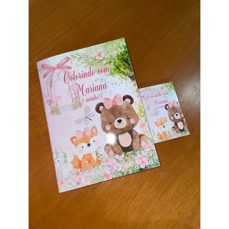 Livro de Colorir Personalizado + Caixa Personalizada para colocar lápis Lembrancinha Bosque Encantado Aniversário