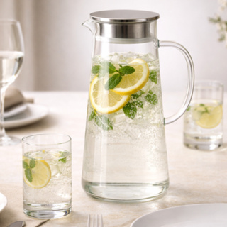 Jarra de Vidro Borossilicato 1,8L com Tampa de Inox e Alça Ergonômica para Água Suco Chá e Bebidas em Oferta na Shopee