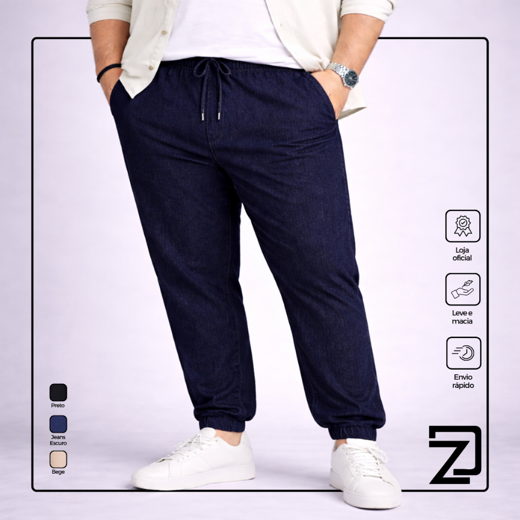 Calça Jogger Sarja Jeans Masculina Plus Size