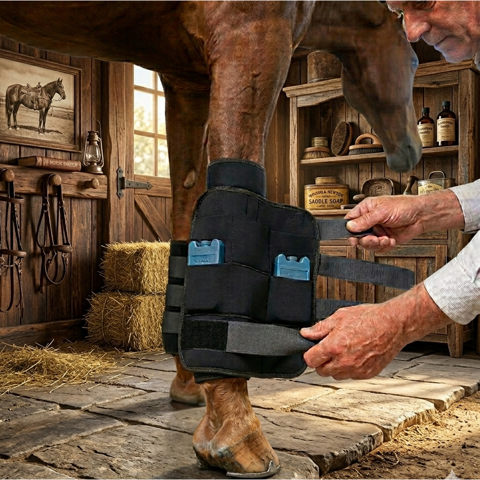 Par de Caneleira para Cavalo em Neoprene Gel Packs Removível para Lesões Selaria O Seleiro