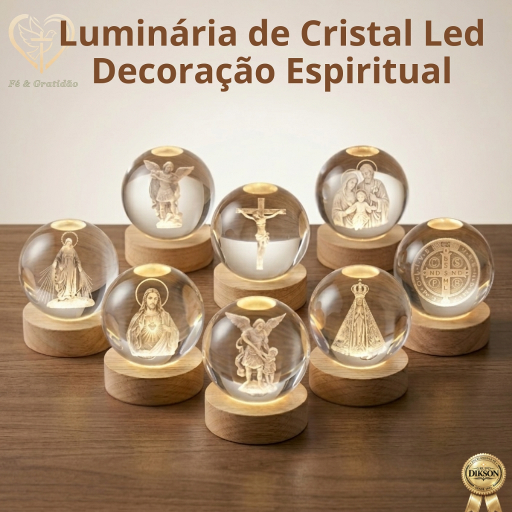 Luminária Mesa Cristal 3D Religiosa LED Santos Católicos Premium Presentes Espiritual Decoração Luxo