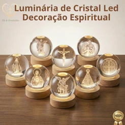 Luminária Mesa Cristal 3D Religiosa LED Santos Católicos Premium Presentes Espiritual Decoração Luxo