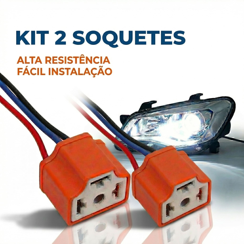 Kit Soquete Farol Alto Baixo H4 H5 Universal Laranja 2 5 10 Chicote Reforçado Automotivo