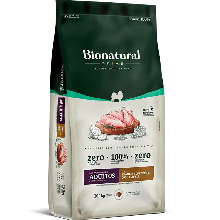 Ração Bionatural Prime Cães Adultos Raças Pequenas Frango, Blueberry, Coco e Aveia 10,1kg