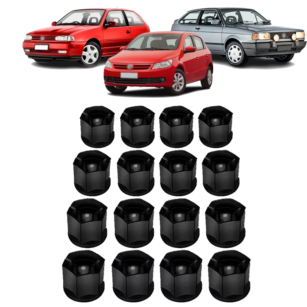 Jogo Capa Parafuso Roda Preta Gol Voyage G2 G3 G4 G5 G6 G7 Fox Polo Golf Up Virtus 17mm 16 peças