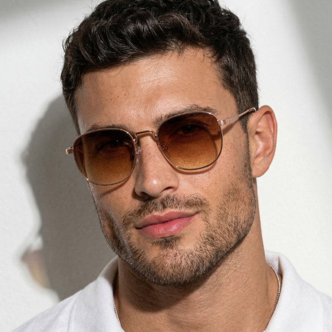 Oculos de Sol Redondo Rose Gold Marrom Degrade Premium Classico Tendencia uv400 Masculino Feminino
