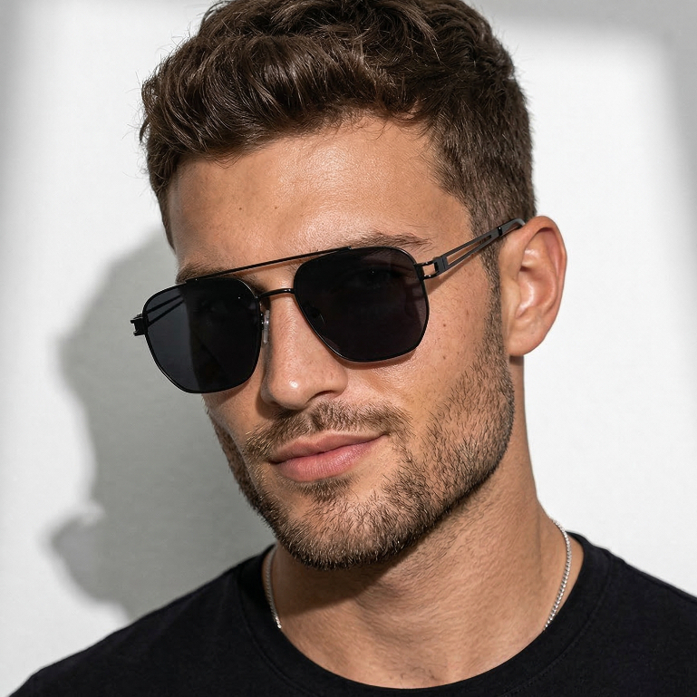 Oculos de Sol Aviador Quadrado Premium Preto Classico Elegante Tendencia uv400 Masculino Feminino