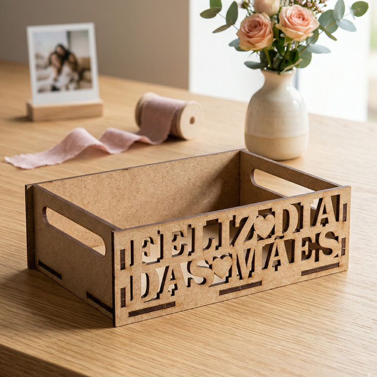 kit 10 und Bandeja Cesta em Mdf Vazado Feliz dia das Maes 20x15 decorada