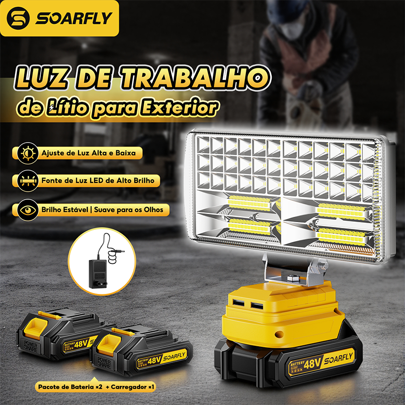 Lanterna Refletor Lampada Luz Led 8 Polegadas Com Bateria Portátil Recarregável