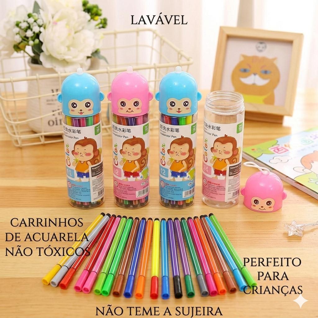 12/24 Cores Caneta Aquarela Lavável Canetinha hidrografica Estampa MACACO
