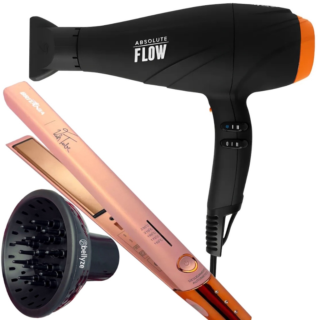 Secador De Cabelo Gama Italy 2300w Absolute Flow Ions Profissional Salão Difusor Chapinha Prancha Titanium Tube 230°c