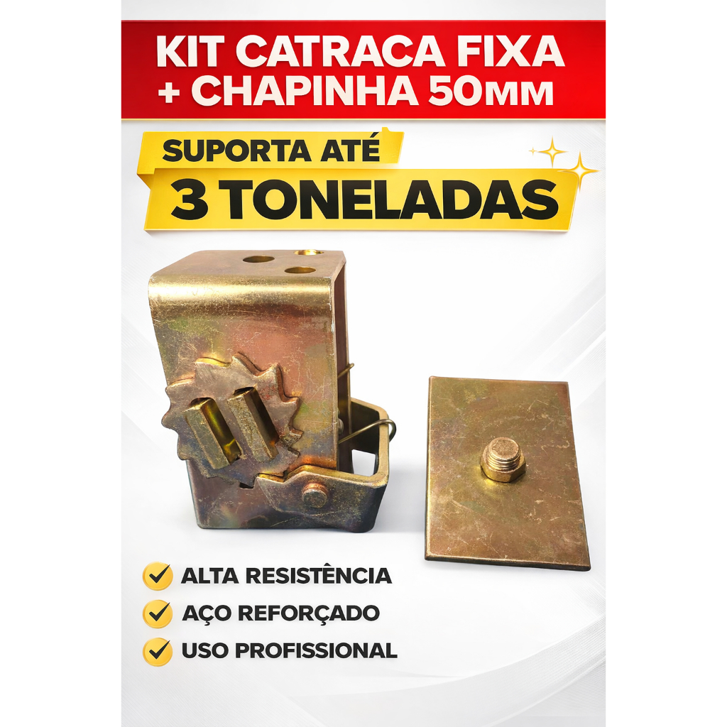 1 a 5 Kit Catraca Fixa + Chapinha 3 toneladas Prendedor Cinta 50mm Caminhão Caçamba Baú Carroceria