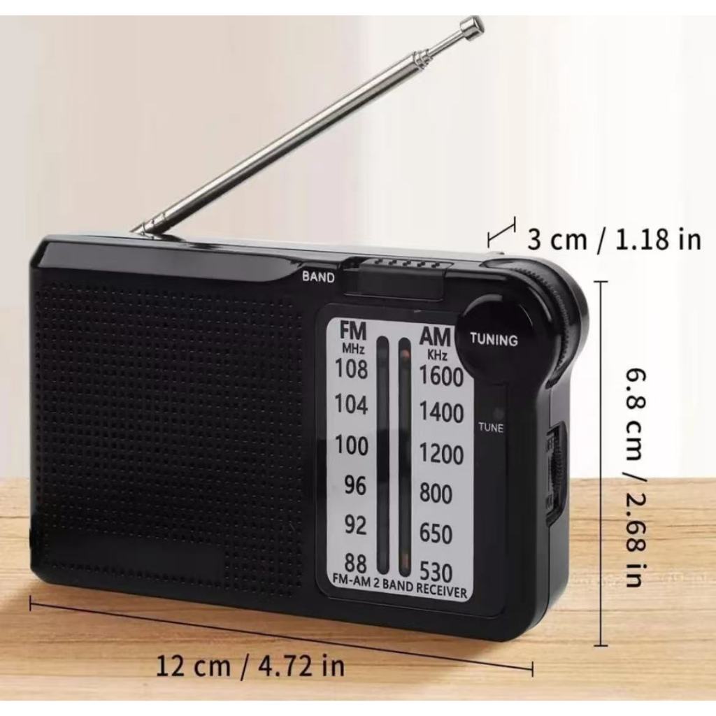 Detalhes do Rádio Portátil AM FM com Alimentação USB e Pilha AAA, Antena Telescópica, Som Claro