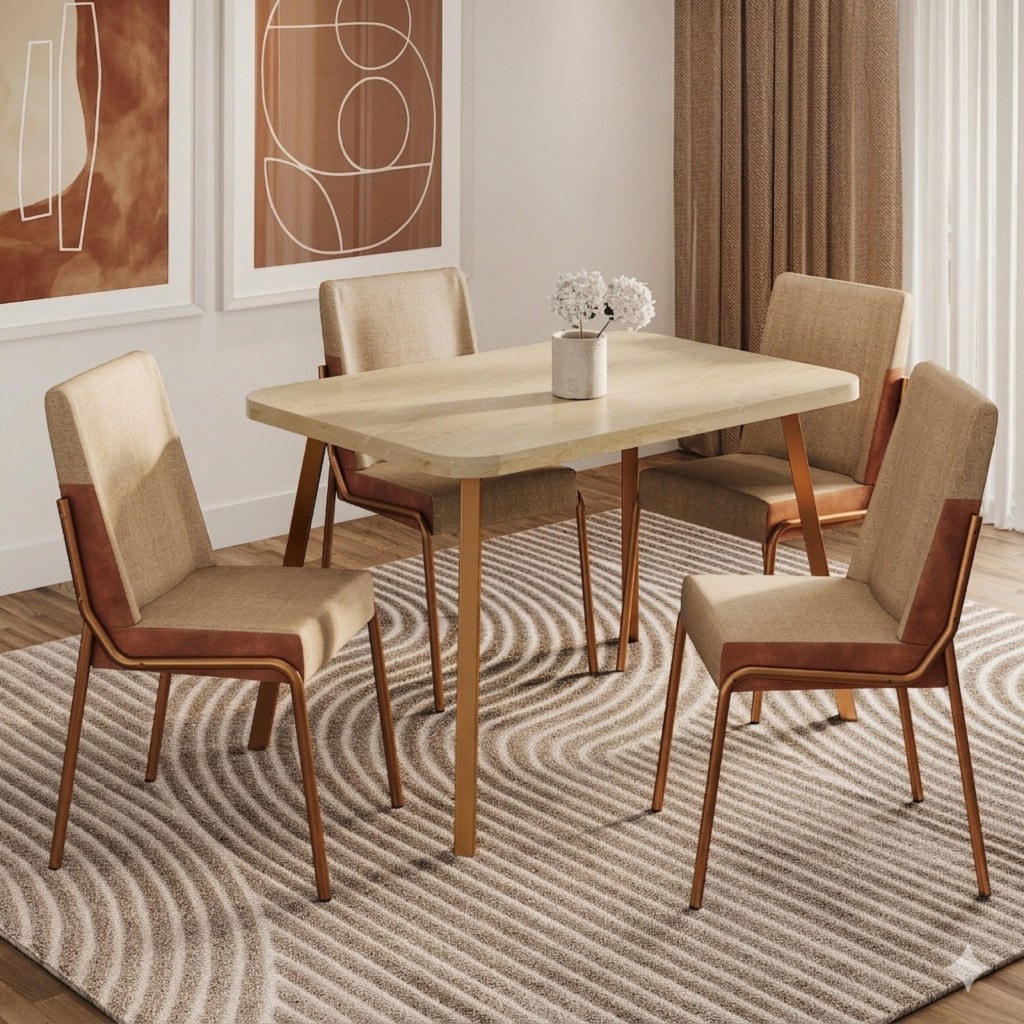 Imagem Conjunto Sala de Jantar 4 Cadeiras San Lorenzo Carraro Petra Rosê