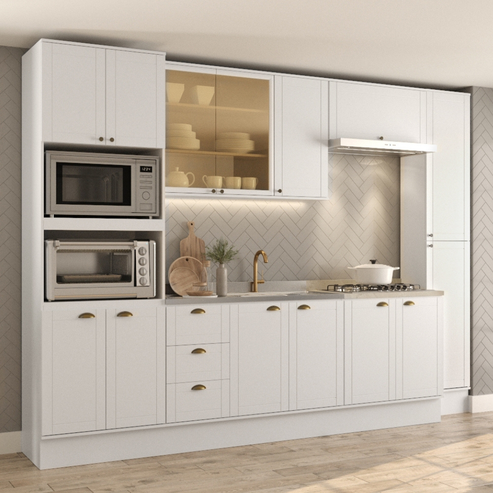 Cozinha Completa Milla Look 100% MDF Armário e Balcão Branco Carraro