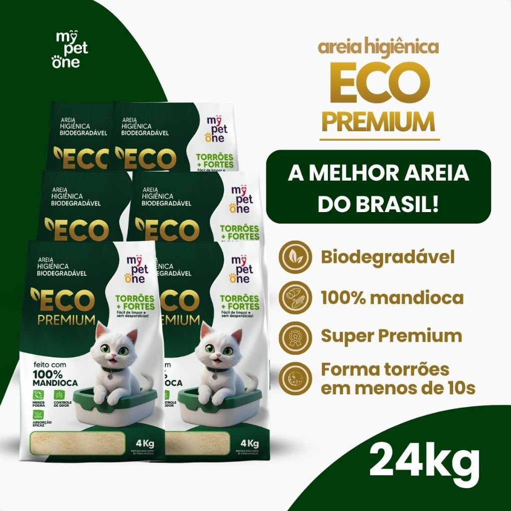 Kit 6 Areia Biodegradável 100% Mandioca para Gatos Cat Bio Eco Premium Grãos Finos MyPetOne - 24Kg