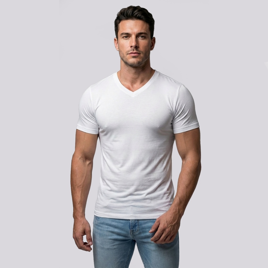 Camisa Gola V Masculina Básica Decote V Rasa Masculina Viscose Elastano Confortável Manga Curta