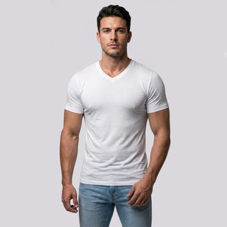 Camiseta Masculina Gola Decote V Viscose Elastano Manga Curta