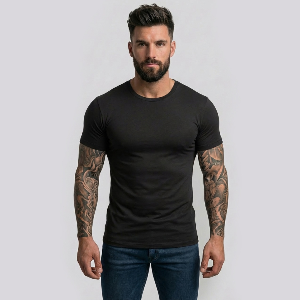Camisa Básica Slim Fit Gola Redonda Elastano Manga Curta