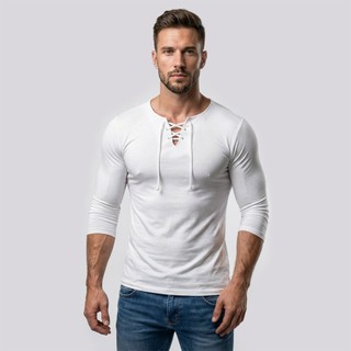 Camiseta Slim Bata Ilhós Básica Masculina Blusa Manga Longa