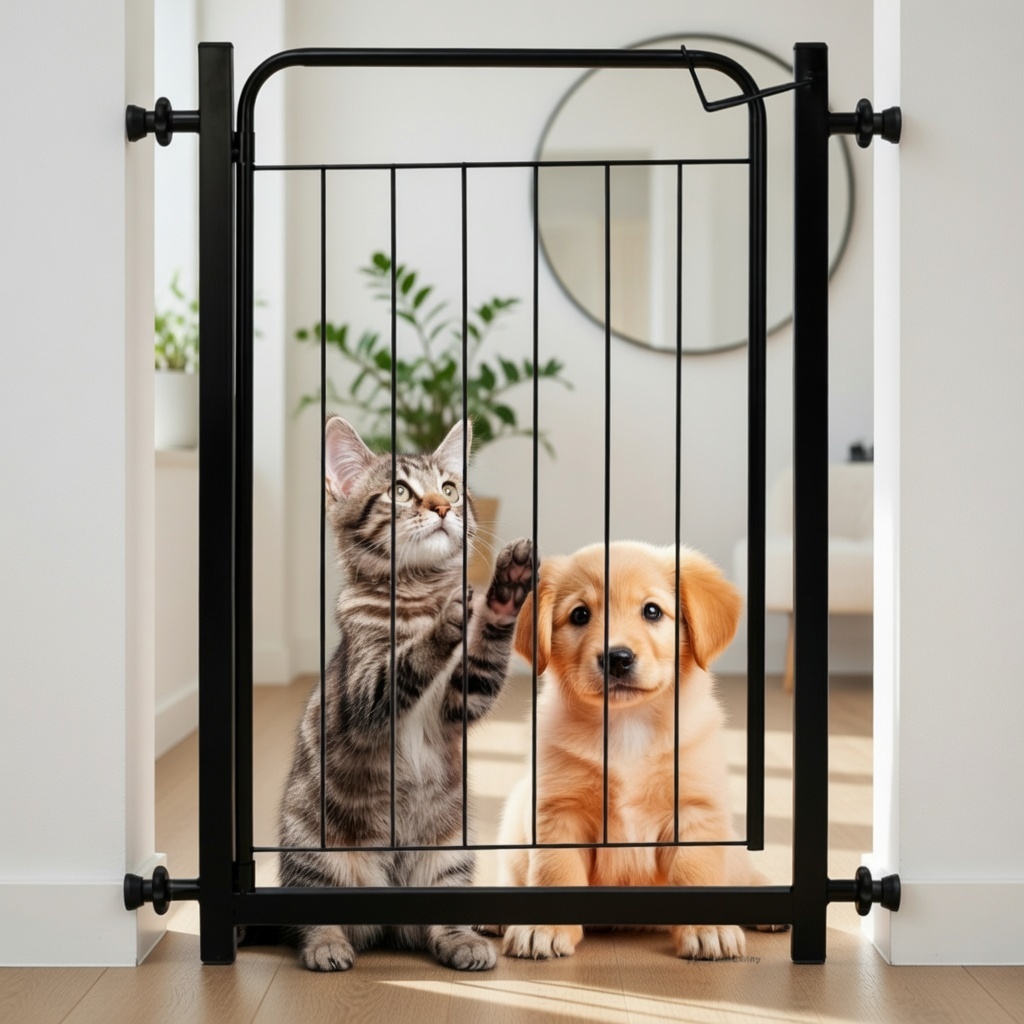 Portão de Proteção para Pets, Crianças e Bebês em Grade Aramada Pequeno Preto
