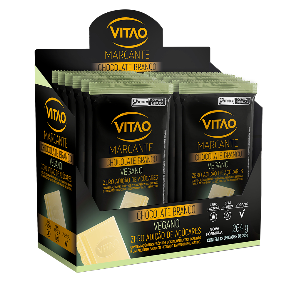 Chocolate Branco Vegano Zero Açúcar Vitao Marcante - Kit 12 Unidades 22G