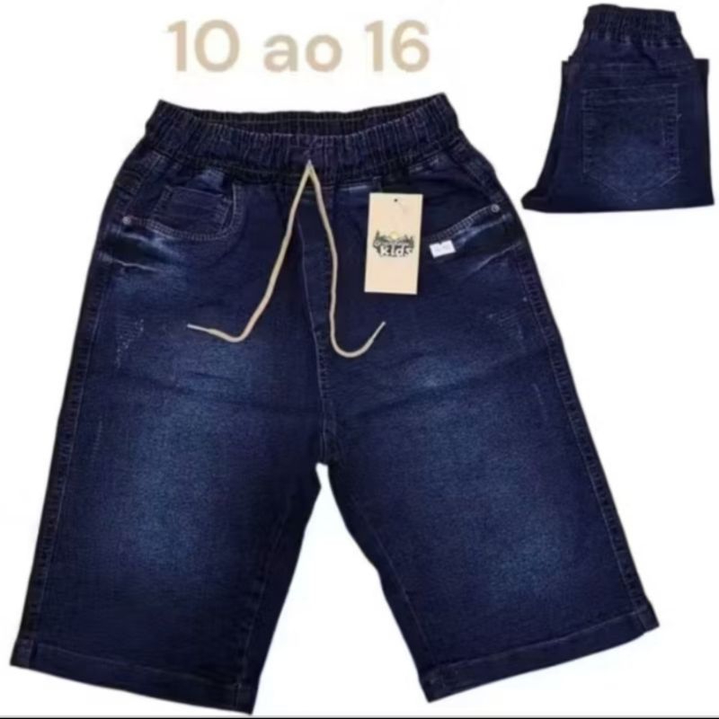 bermuda de elástico total jeans camuflada juvenil de 10 ao 16 menino infantil masculino com bolso lateral