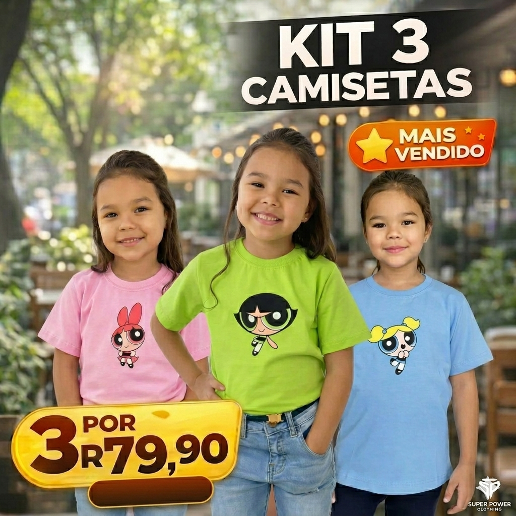 Camiseta Infantil Criança Estampada Meninas Super Poderosas personagem Lindinha Infantil