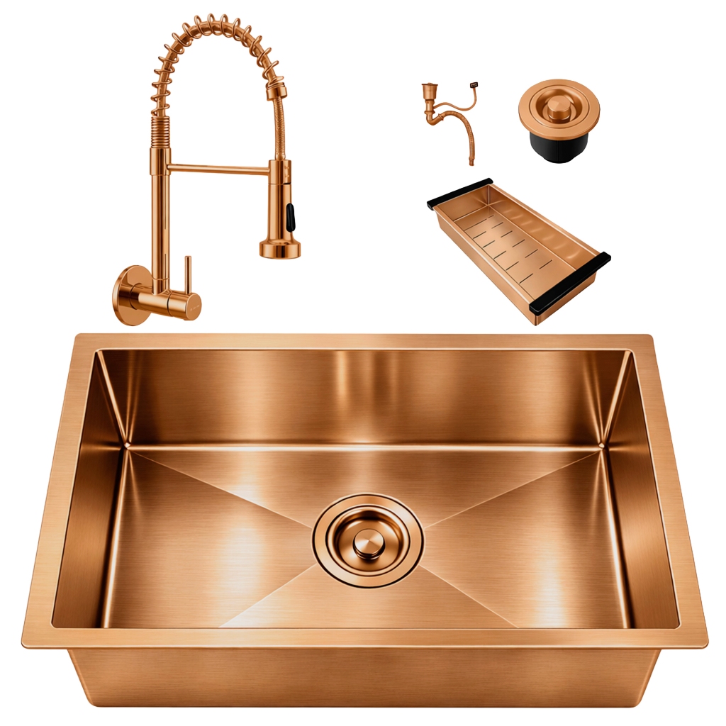 Cuba Gourmet 50x40 Inox 304 Rose com Torneira Parede Extensível Retrátil Completa