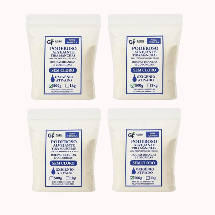 Kit 4KG- Alvejante Poderoso com Percarbonato de Sódio Tira Manchas Roupas Brancas e Coloridas