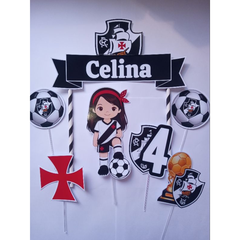 topo de bolo vasco menina | topper do vasco | topo de bolo personalizado do vasco menina